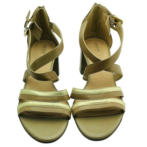 Geox Womens Leather Strappy Heeled Sandals With Back Zipper Closure Brown Size 4 - Picture 2 of 7